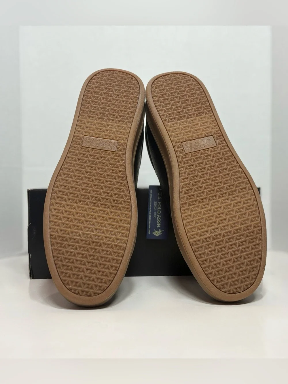 U.S. Polo Assn. Black Leather Sneakers with Brown Sole and White Heel